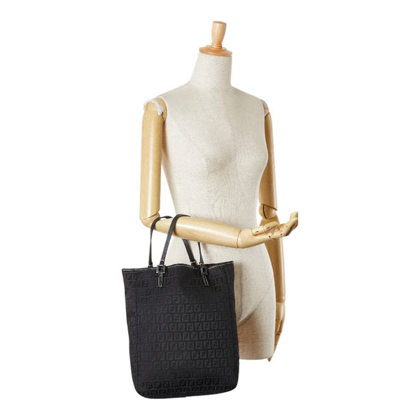 フェンディ ズッキーノ ハンドバッグ 8BH006 ブラック キャンバス レザー レディース FENDI 【中古】