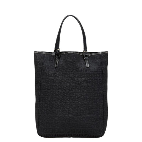 フェンディ ズッキーノ ハンドバッグ 8BH006 ブラック キャンバス レザー レディース FENDI 【中古】