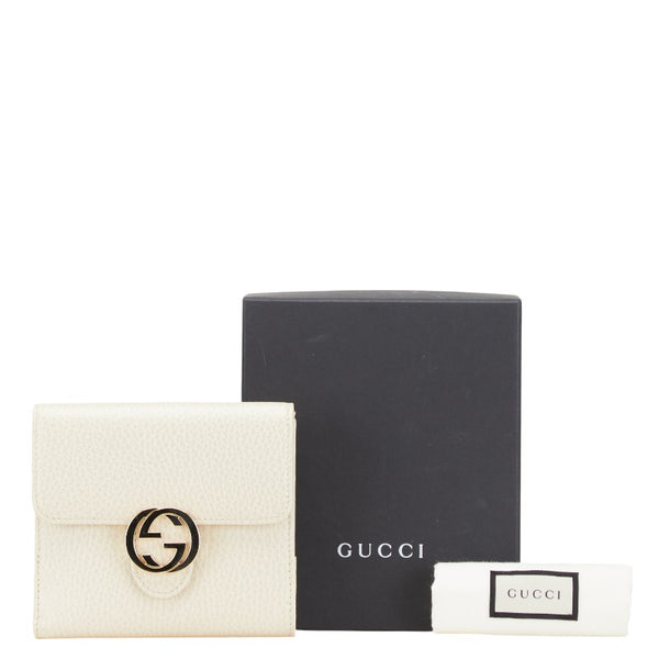 グッチ インターロッキングG 二つ折り財布 615525 ベージュ レザー レディース GUCCI 【中古】
