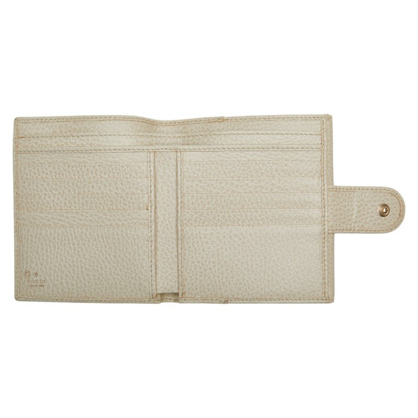 グッチ インターロッキングG 二つ折り財布 615525 ベージュ レザー レディース GUCCI 【中古】