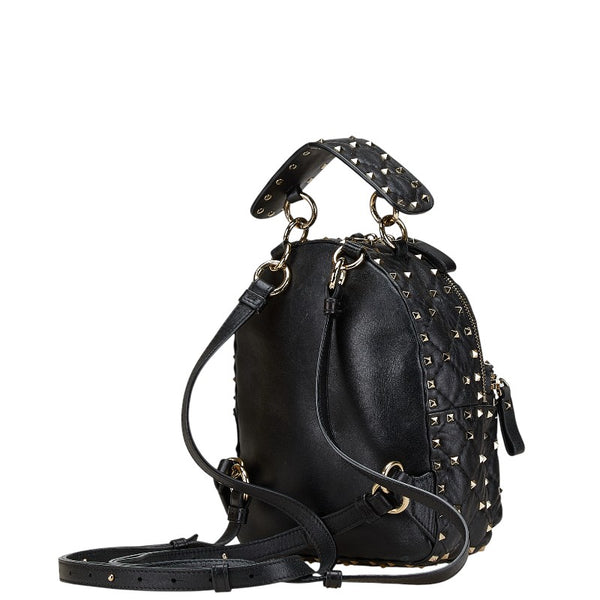 ヴァレンティノ ロックスタッズ リュック バックパック ブラック レザー レディース VALENTINO 【中古】