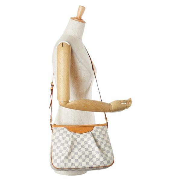 ルイ ヴィトン ダミエ アズール シラクーサPM 斜め掛け ショルダーバッグ N41113 ホワイト PVC レザー レディース LOUIS VUITTON 【中古】