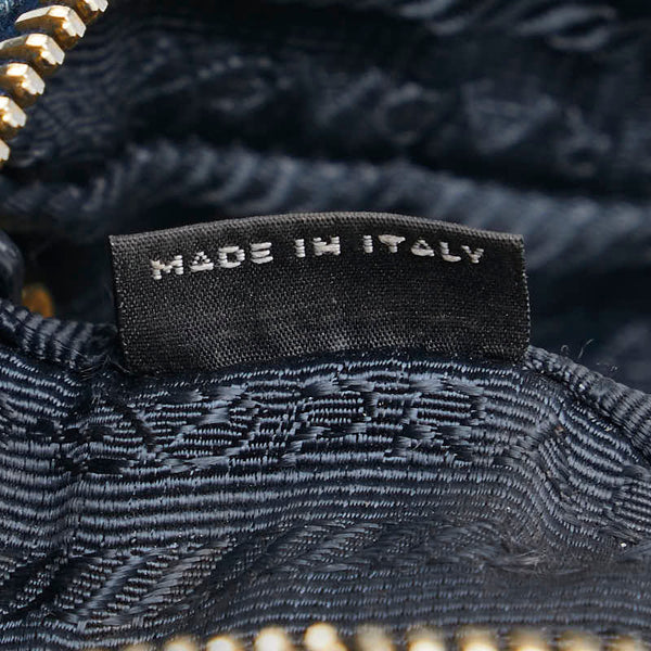 プラダ 三角ロゴプレート ポーチ 小物入れ インディゴブルー デニム レディース PRADA 【中古】