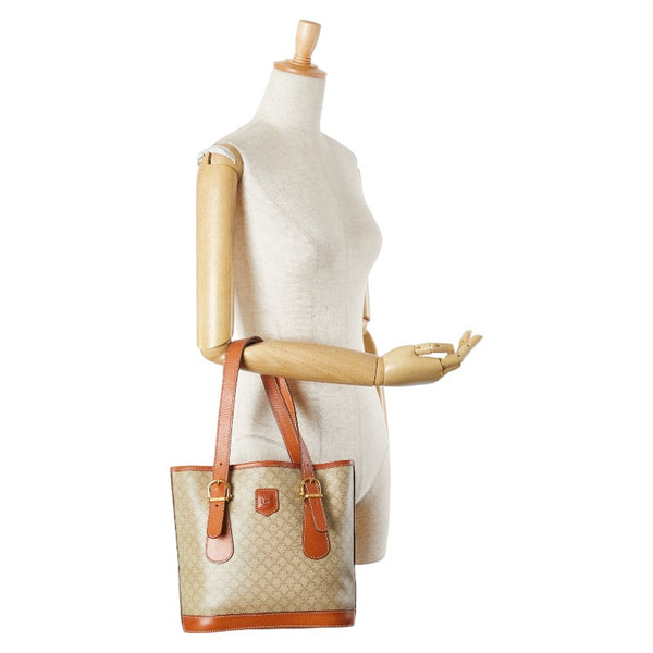 セリーヌ マカダム トートバッグ ベージュ ブラウン PVC レザー レディース CELINE 【中古】