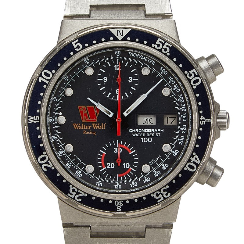 シチズン × ウォルターウルフ レーシング 腕時計 8110-901231 TA 自動巻き ブラック文字盤 ステンレススチール チタン メンズ CITIZEN 【中古】
