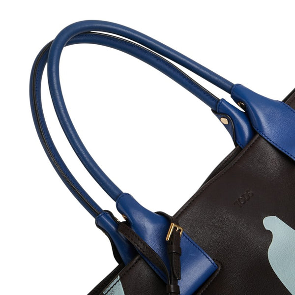 トッズ 花 フラワー モチーフ トートバッグ ブラウン ブルー レザー レディース TOD’S 【中古】