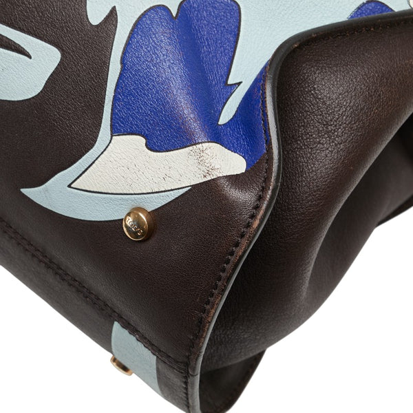 トッズ 花 フラワー モチーフ トートバッグ ブラウン ブルー レザー レディース TOD’S 【中古】
