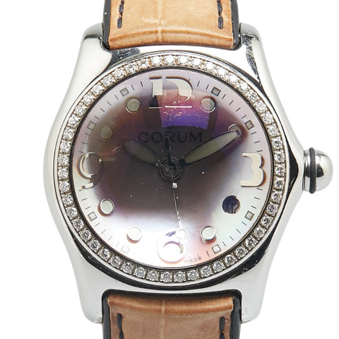 コルム バブル ダイヤベゼル 腕時計 39.151.47 クオーツ ピンク文字盤 ステンレススチール レザー メンズ CORUM 【中古】