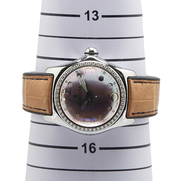 コルム バブル ダイヤベゼル 腕時計 39.151.47 クオーツ ピンク文字盤 ステンレススチール レザー メンズ CORUM 【中古】