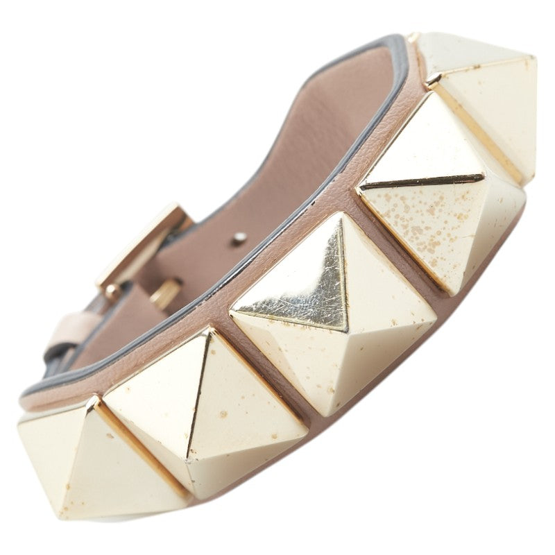 ヴァレンティノ ロックスタッズ ブレスレット ピンクベージュ ゴールド レザー レディース VALENTINO 【中古】