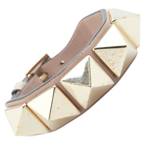 ヴァレンティノ ロックスタッズ ブレスレット ピンクベージュ ゴールド レザー レディース VALENTINO 【中古】