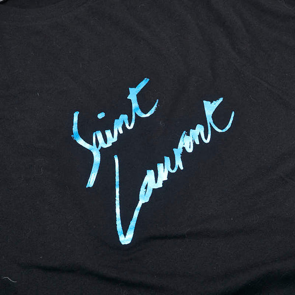 サンローラン ロゴプリント Tシャツサイズ：S ブラック ブルー コットン メンズ SAINT LAURENT 【中古】