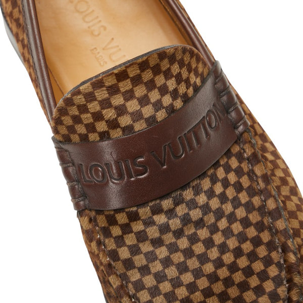 ルイ ヴィトン ダミエ ソバージュ ローファー サイズ：5 1/2 ブラウン ベージュ ハラコ レザー レディース LOUIS VUITTON 【中古】
