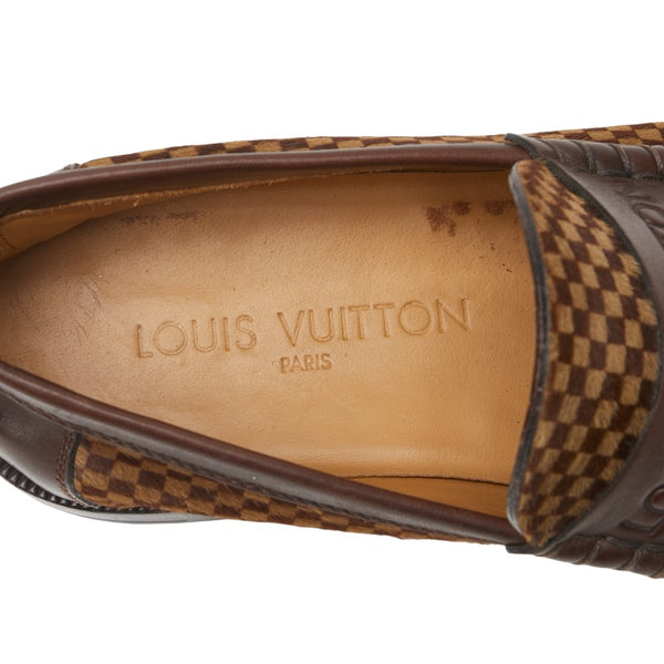 ルイ ヴィトン ダミエ ソバージュ ローファー サイズ：5 1/2 ブラウン ベージュ ハラコ レザー レディース LOUIS VUITTON 【中古】