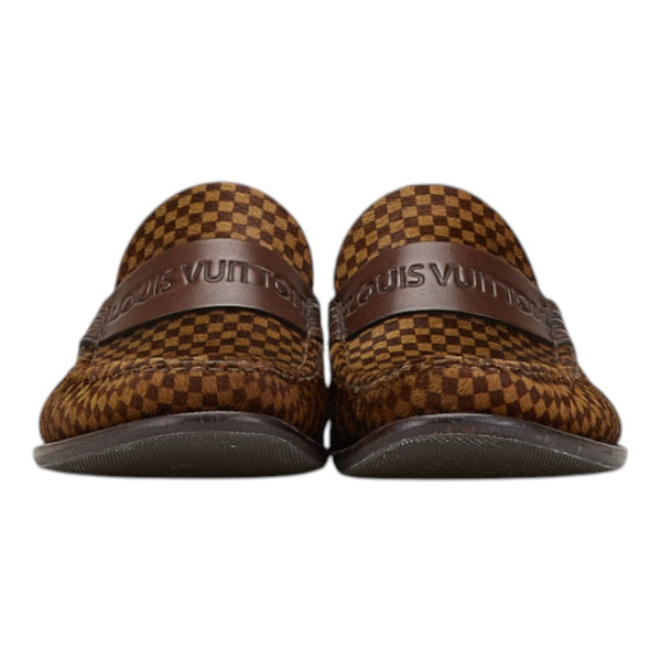 ルイ ヴィトン ダミエ ソバージュ ローファー サイズ：5 1/2 ブラウン ベージュ ハラコ レザー レディース LOUIS VUITTON 【中古】