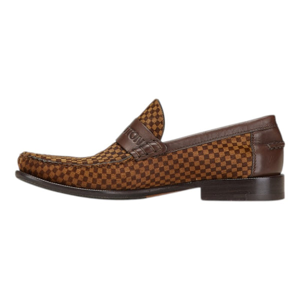 ルイ ヴィトン ダミエ ソバージュ ローファー サイズ：5 1/2 ブラウン ベージュ ハラコ レザー レディース LOUIS VUITTON 【中古】