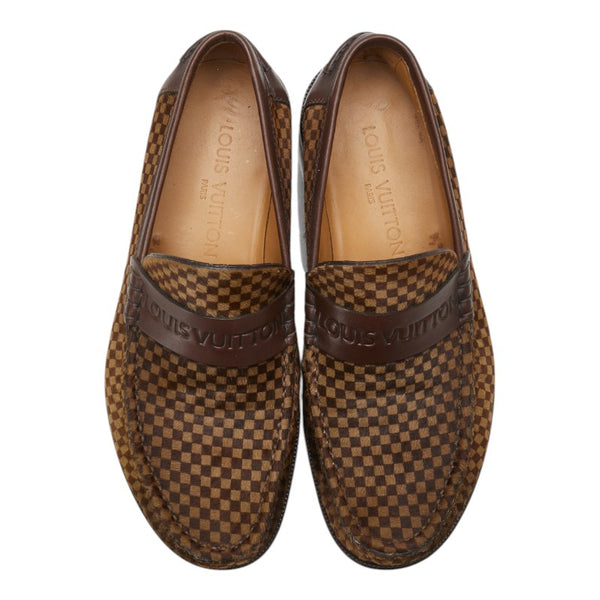 ルイ ヴィトン ダミエ ソバージュ ローファー サイズ：5 1/2 ブラウン ベージュ ハラコ レザー レディース LOUIS VUITTON 【中古】