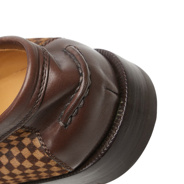 ルイ ヴィトン ダミエ ソバージュ ローファー サイズ：5 1/2 ブラウン ベージュ ハラコ レザー レディース LOUIS VUITTON 【中古】