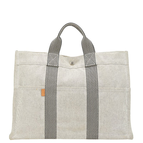 エルメス ニューフールトゥ トートMM トートバッグ ライトグレー トワルアッシュ レディース HERMES 【中古】