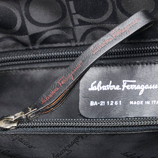 サルヴァトーレフェラガモ ガンチーニ ハンドバッグ トートバッグ ブラック ナイロン レザー レディース Salvatore Ferragamo 【中古】