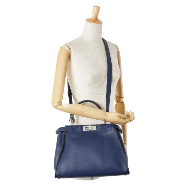 フェンディ ピーカブー ハンドバッグ ショルダーバッグ 2WAY 8BN290 ネイビー レザー パイソン レディース FENDI 【中古】