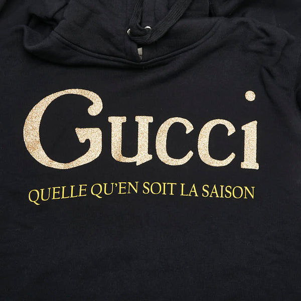 グッチ ロゴ ラメ プルオーバーパーカー サイズ：S 615061 ブラック ゴールド コットン メンズ GUCCI 【中古】