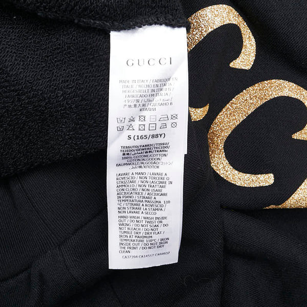 グッチ ロゴ ラメ プルオーバーパーカー サイズ：S 615061 ブラック ゴールド コットン メンズ GUCCI 【中古】