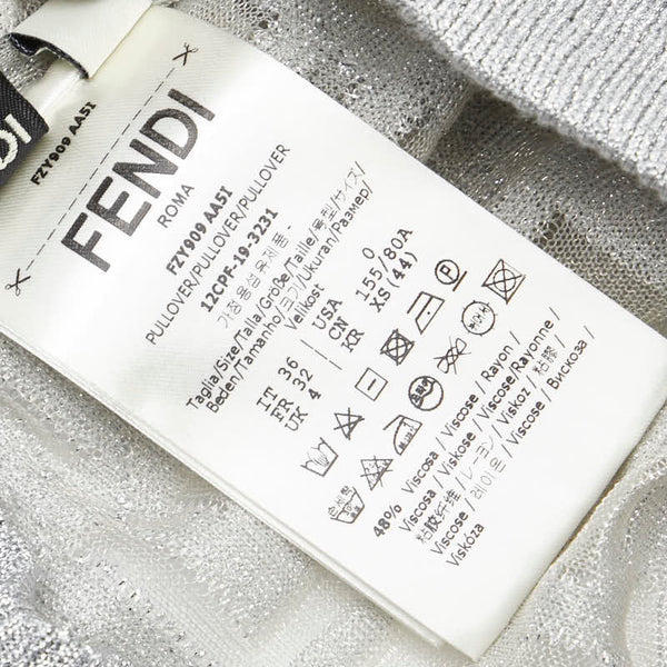フェンディ ズッカ ニット モックネック シースルー インナー付き サイズ：36 シルバー グレー レーヨン ナイロン レディース FENDI 【中古】