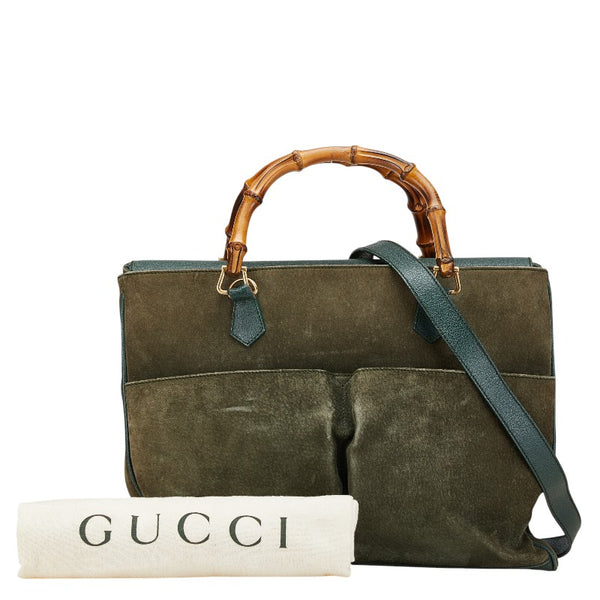 グッチ バンブー ハンドバッグ ショルダーバッグ 2WAY 002 2855 グリーン スウェード レザー レディース GUCCI 【中古】