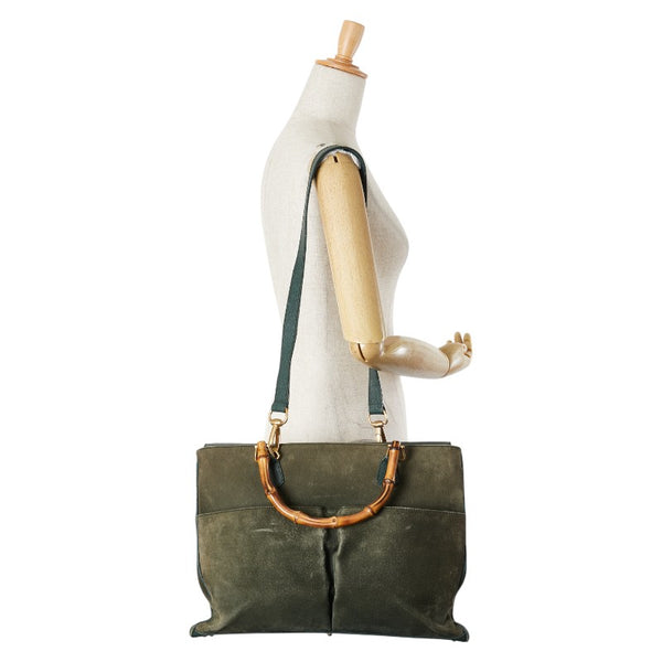 グッチ バンブー ハンドバッグ ショルダーバッグ 2WAY 002 2855 グリーン スウェード レザー レディース GUCCI 【中古】