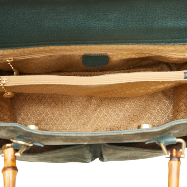 グッチ バンブー ハンドバッグ ショルダーバッグ 2WAY 002 2855 グリーン スウェード レザー レディース GUCCI 【中古】