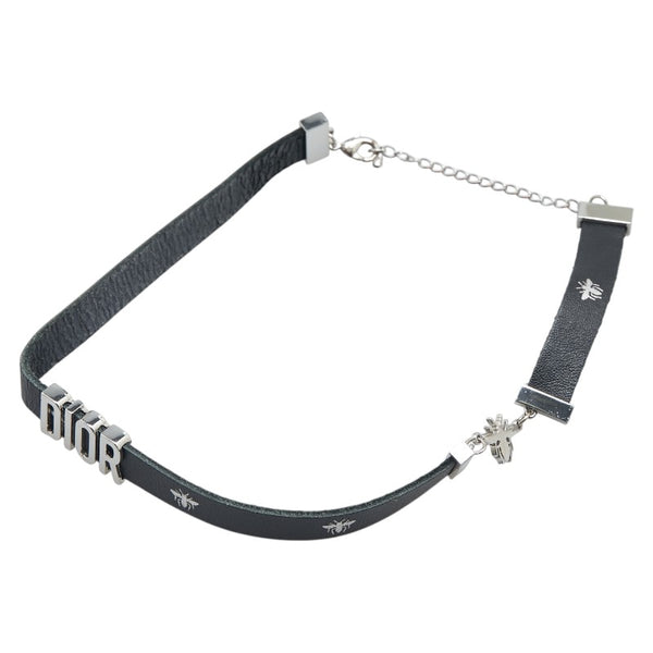 ディオール ロゴ ビー 蜂 チョーカー ブラック シルバー レザー メッキ レディース Dior 【中古】