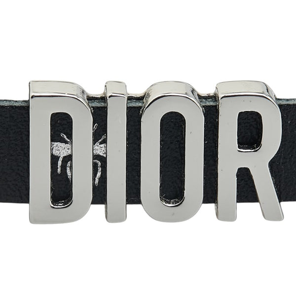 ディオール ロゴ ビー 蜂 チョーカー ブラック シルバー レザー メッキ レディース Dior 【中古】