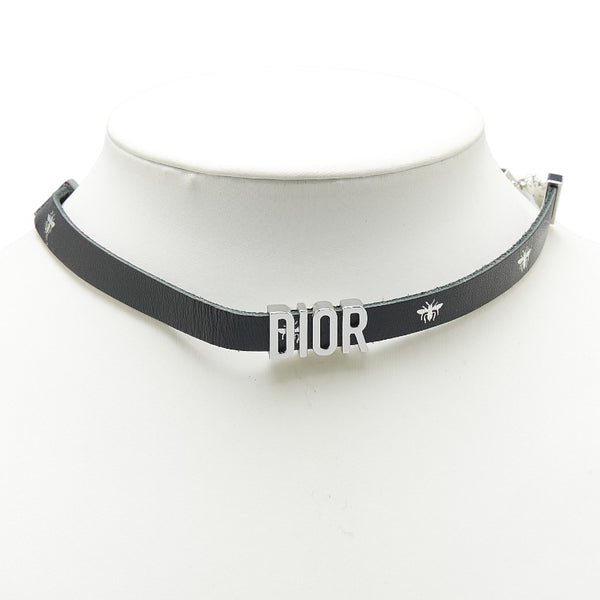 ディオール ロゴ ビー 蜂 チョーカー ブラック シルバー レザー メッキ レディース Dior 【中古】