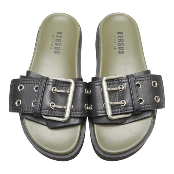 ヴェルサーチェ ヴェルサス サンダル サイズ：35 ブラック カーキ レザー レディース VERSACE 【中古】
