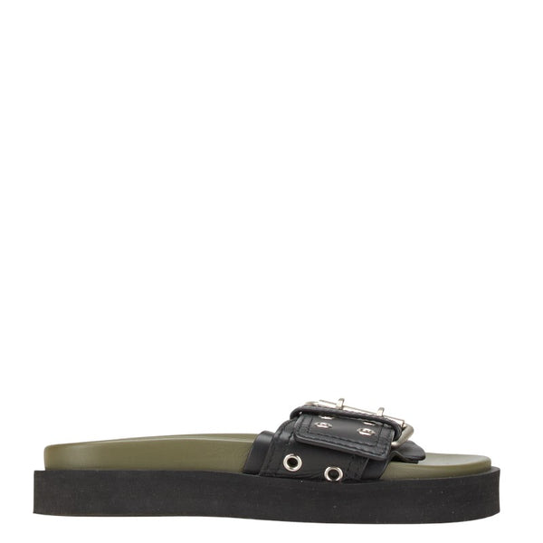 ヴェルサーチェ ヴェルサス サンダル サイズ：35 ブラック カーキ レザー レディース VERSACE 【中古】