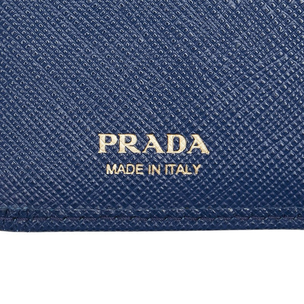 プラダ 二つ折り財布 ブルー レザー レディース PRADA 【中古】