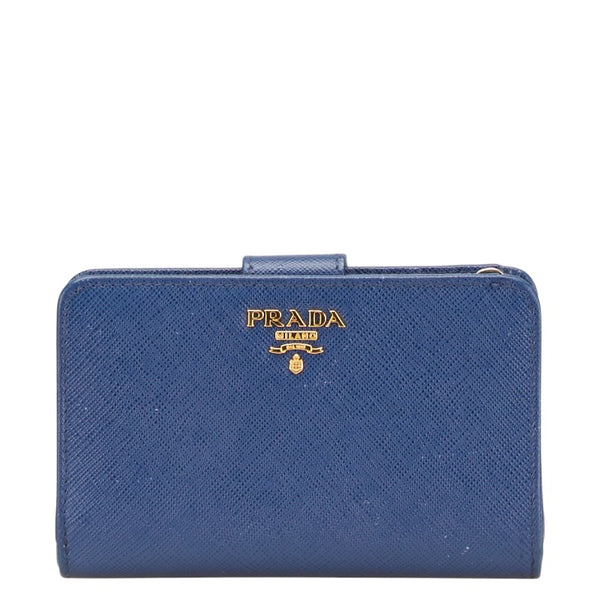 プラダ 二つ折り財布 ブルー レザー レディース PRADA 【中古】