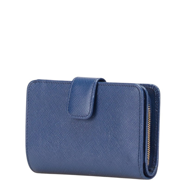 プラダ 二つ折り財布 ブルー レザー レディース PRADA 【中古】