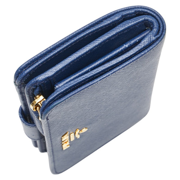 プラダ 二つ折り財布 ブルー レザー レディース PRADA 【中古】