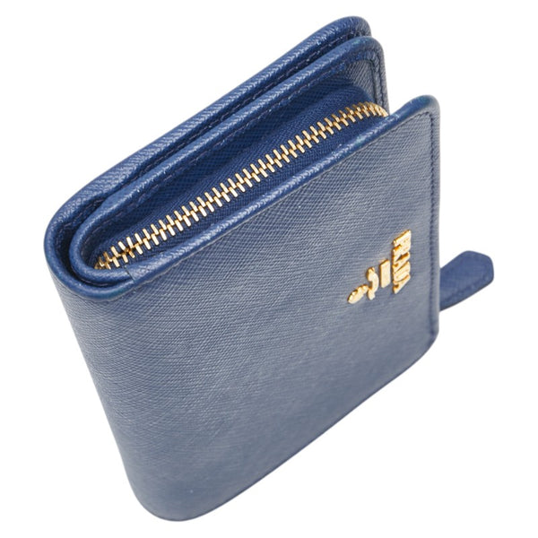 プラダ 二つ折り財布 ブルー レザー レディース PRADA 【中古】