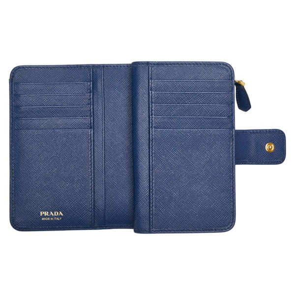 プラダ 二つ折り財布 ブルー レザー レディース PRADA 【中古】