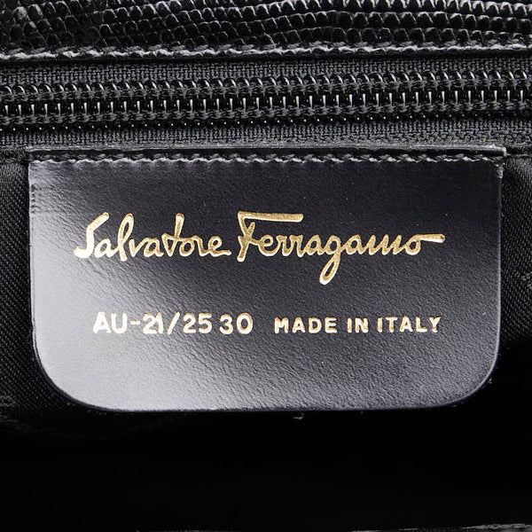 サルヴァトーレフェラガモ ヴァラリボン 型押し トートバッグ ワンショルダーバッグ AU-21/25 30 ブラック レザー レディース Salvatore Ferragamo 【中古】