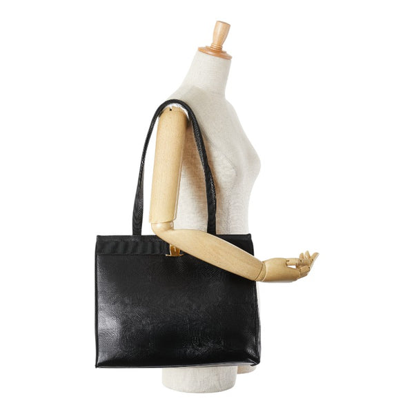 サルヴァトーレフェラガモ ヴァラリボン 型押し トートバッグ ワンショルダーバッグ AU-21/25 30 ブラック レザー レディース Salvatore Ferragamo 【中古】