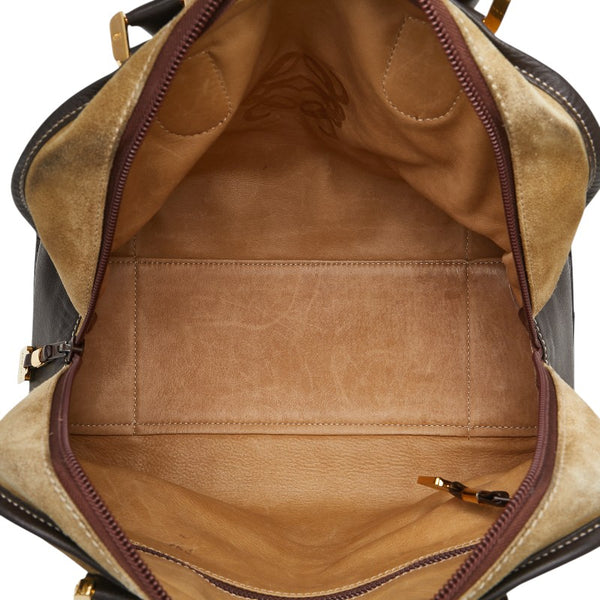 ロエベ アナグラムロゴ アマソナ32 ハンドバッグ カーキ ブラウン スウェード レザー レディース LOEWE 【中古】