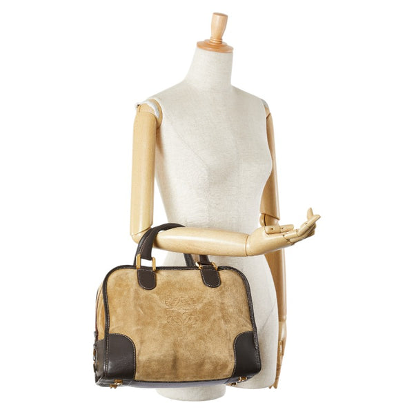 ロエベ アナグラムロゴ アマソナ32 ハンドバッグ カーキ ブラウン スウェード レザー レディース LOEWE 【中古】