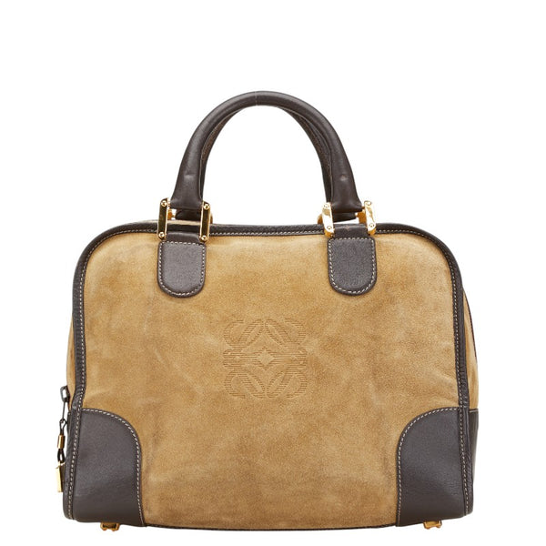 ロエベ アナグラムロゴ アマソナ32 ハンドバッグ カーキ ブラウン スウェード レザー レディース LOEWE 【中古】