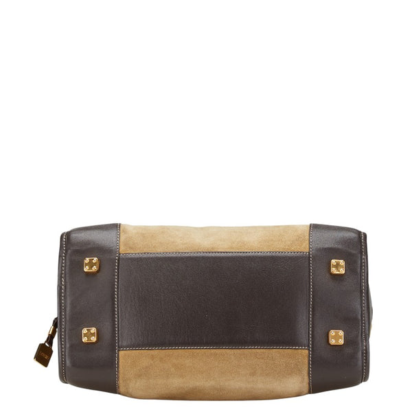 ロエベ アナグラムロゴ アマソナ32 ハンドバッグ カーキ ブラウン スウェード レザー レディース LOEWE 【中古】