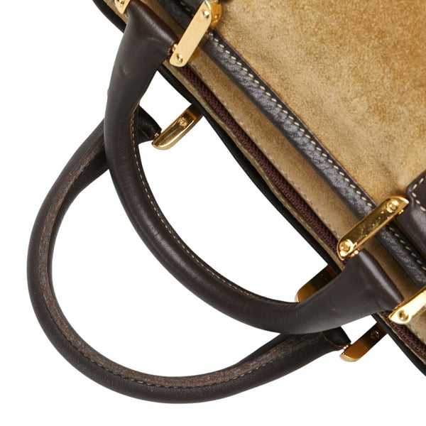 ロエベ アナグラムロゴ アマソナ32 ハンドバッグ カーキ ブラウン スウェード レザー レディース LOEWE 【中古】