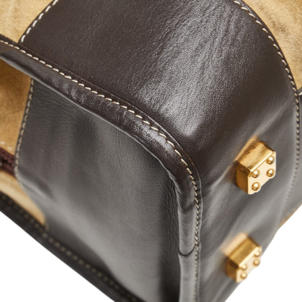 ロエベ アナグラムロゴ アマソナ32 ハンドバッグ カーキ ブラウン スウェード レザー レディース LOEWE 【中古】